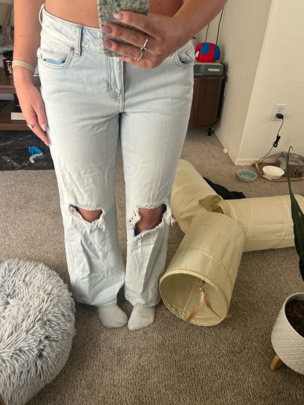 PacSun Light Blue Ripped Low Waisted Jeans - Women